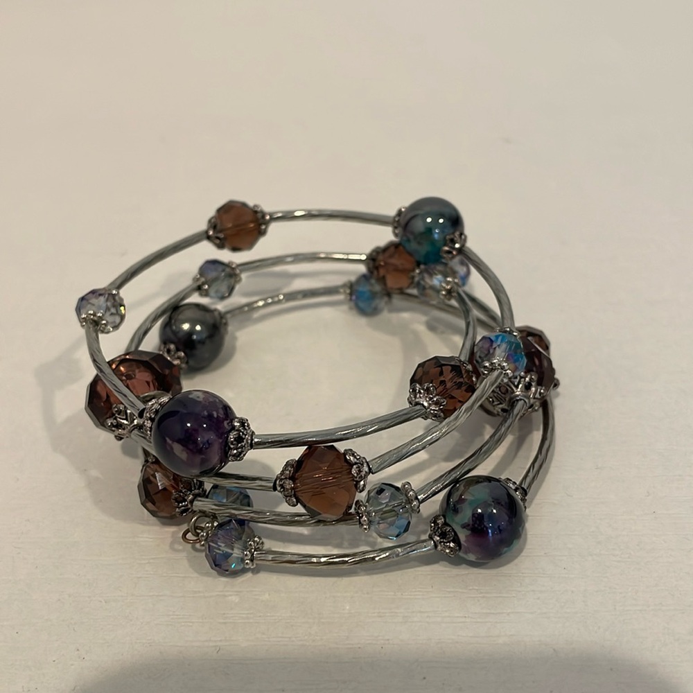Beaded Wrap Bracelet-Blue & Brown Beads